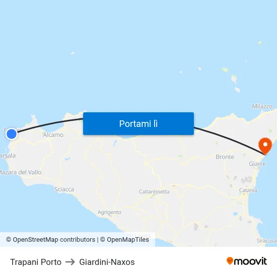 Trapani Porto to Giardini-Naxos map