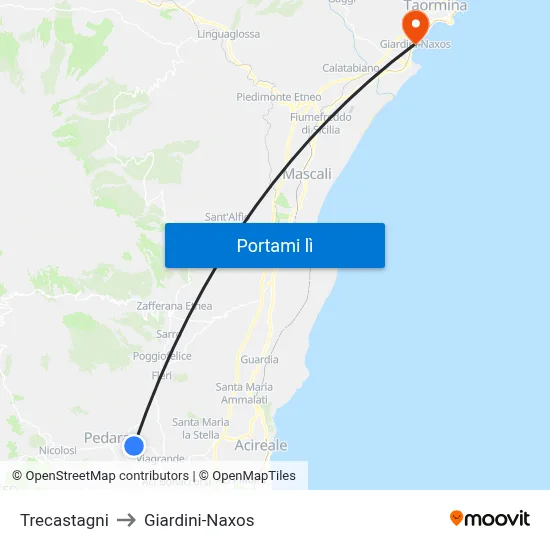 Trecastagni to Giardini-Naxos map