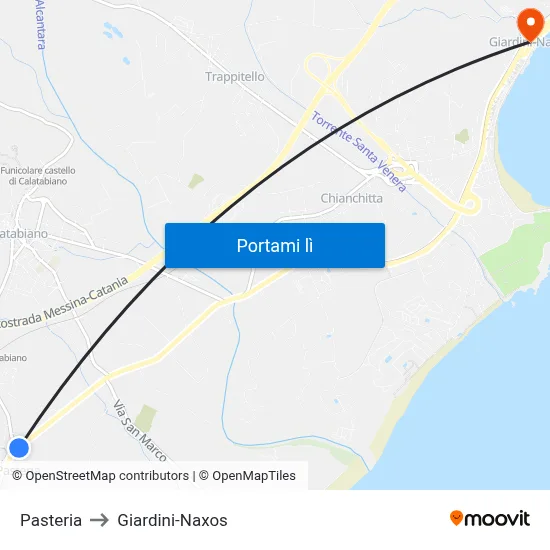 Pasteria to Giardini-Naxos map