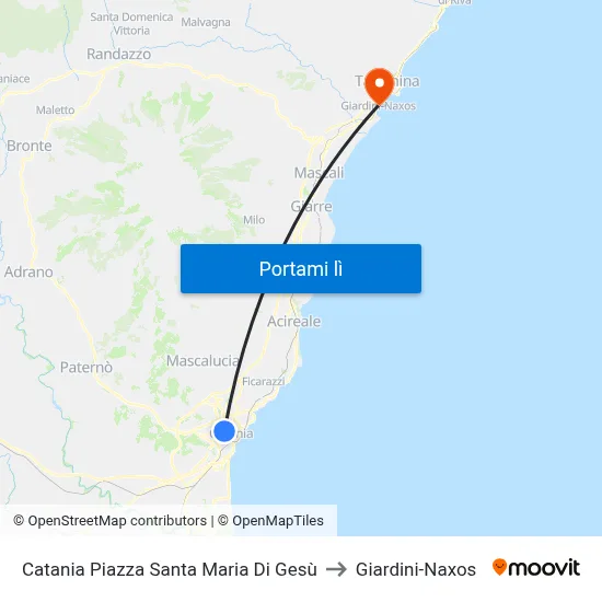 Catania Piazza Santa Maria Di Gesù to Giardini-Naxos map