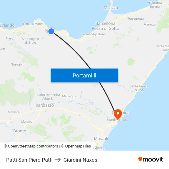 Patti-San Piero Patti to Giardini-Naxos map