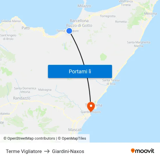 Terme Vigliatore to Giardini-Naxos map