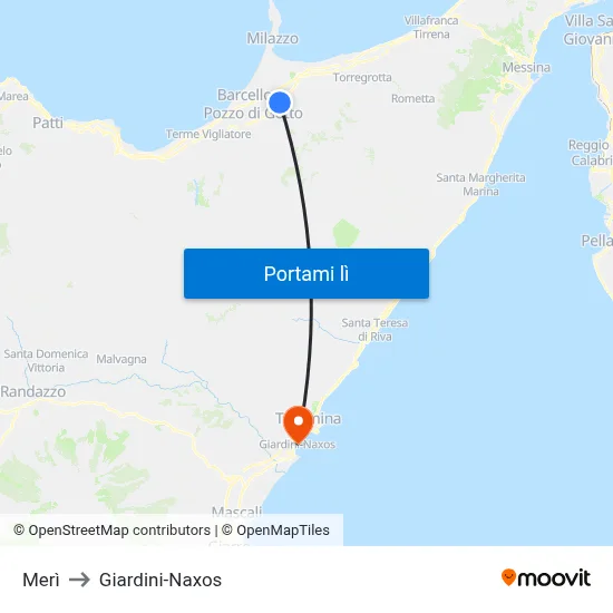 Merì to Giardini-Naxos map