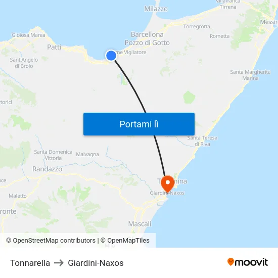Tonnarella to Giardini-Naxos map