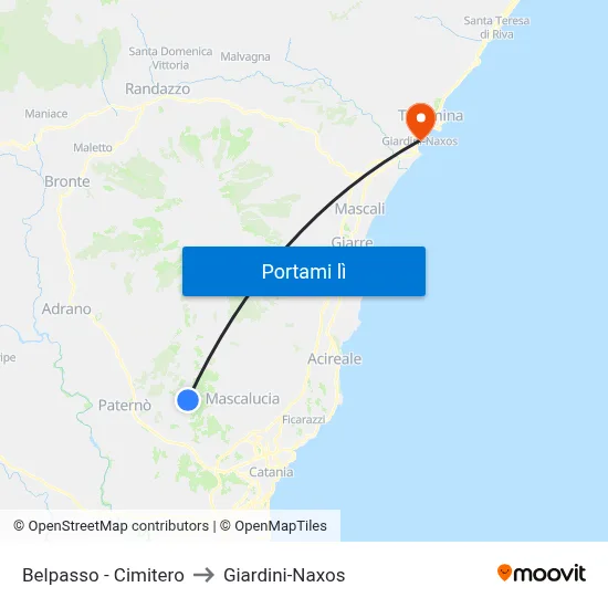 Belpasso - Cimitero to Giardini-Naxos map