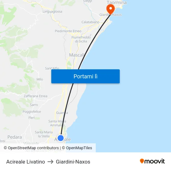 Acireale Livatino to Giardini-Naxos map