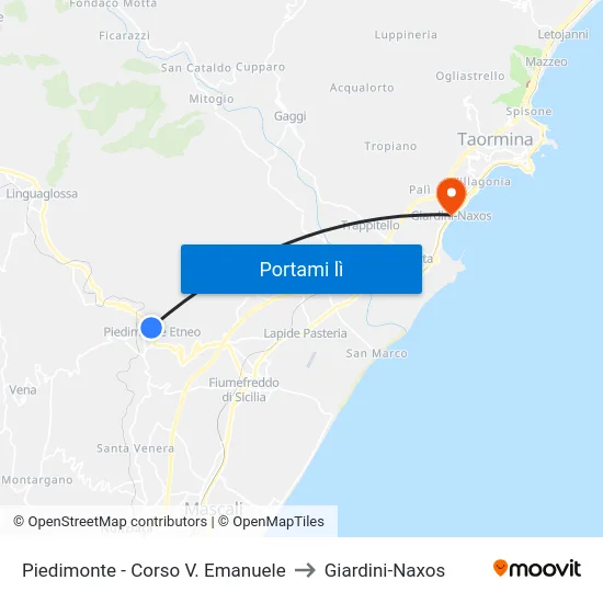 Piedimonte - Corso V. Emanuele to Giardini-Naxos map