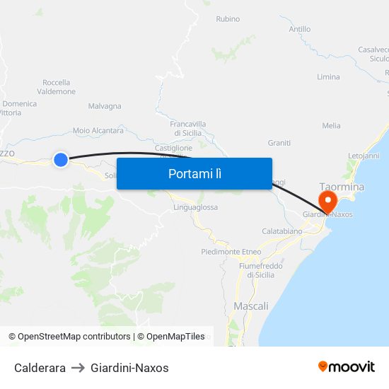 Calderara to Giardini-Naxos map