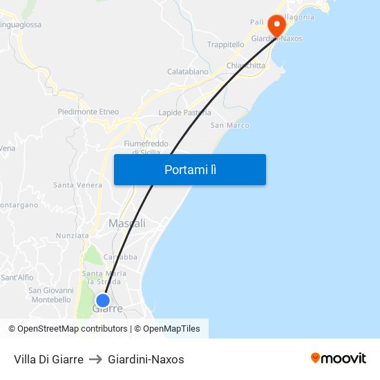 Villa Di Giarre to Giardini-Naxos map