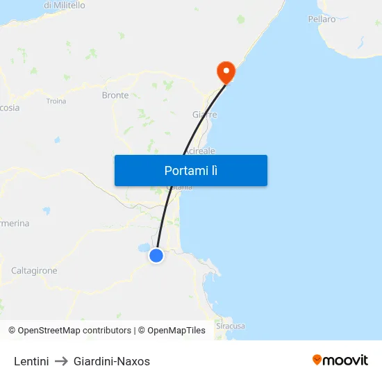 Lentini to Giardini-Naxos map