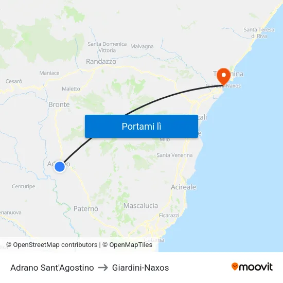 Adrano Sant'Agostino to Giardini-Naxos map
