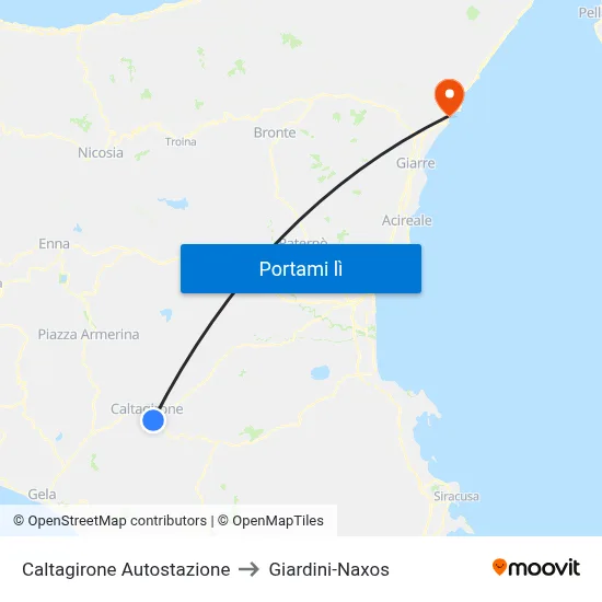 Caltagirone Autostazione to Giardini-Naxos map