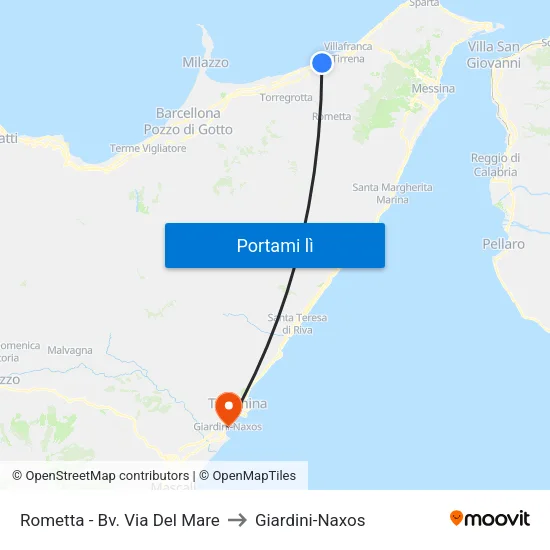 Rometta - Villa Martina to Giardini-Naxos map