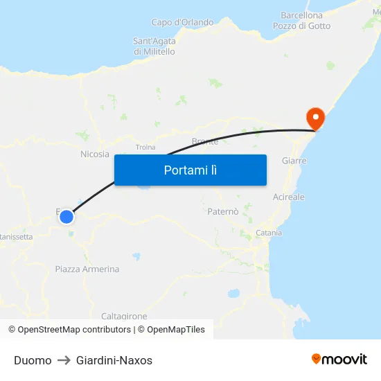 Duomo to Giardini-Naxos map