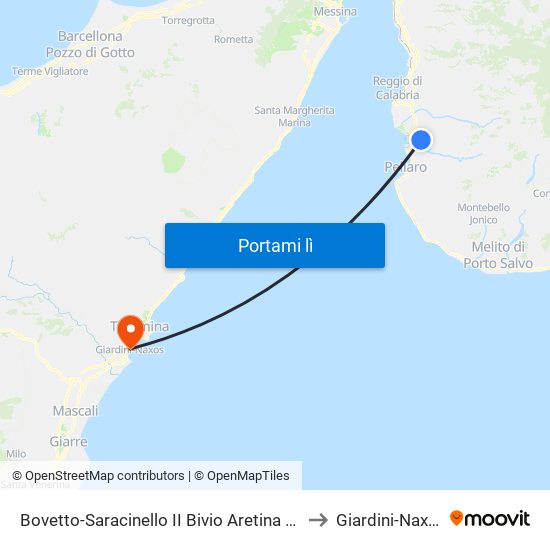 Bovetto-Saracinello II Bivio Aretina S/N to Giardini-Naxos map