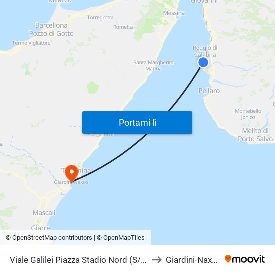 Viale Galilei Piazza Stadio Nord (S/N) to Giardini-Naxos map
