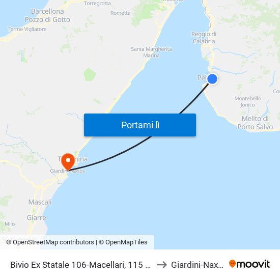 Bivio Ex Statale 106-Macellari, 115 N/S to Giardini-Naxos map