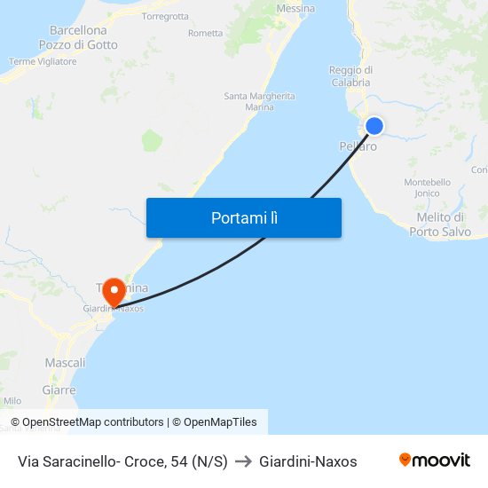 Via Saracinello- Croce, 54 (N/S) to Giardini-Naxos map