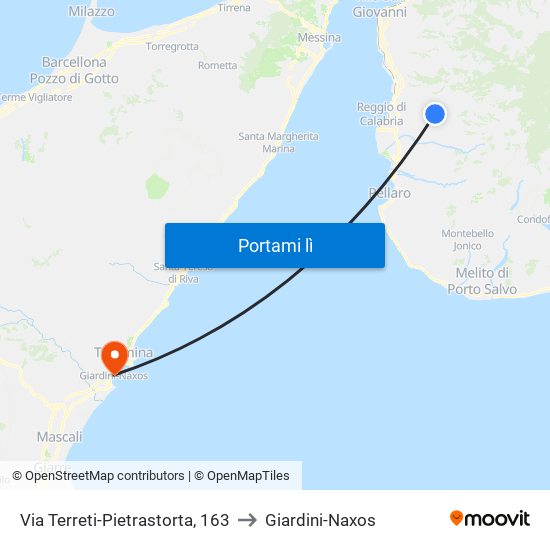 Via Terreti-Pietrastorta, 163 to Giardini-Naxos map