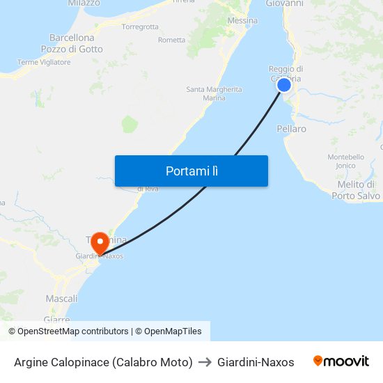 Argine  Calopinace (Calabro Moto) to Giardini-Naxos map