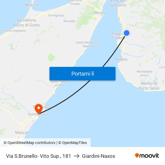 Via S.Brunello- Vito Sup., 181 to Giardini-Naxos map