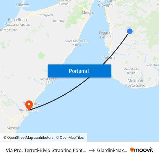 Via Pro. Terreti-Bivio Straorino Fontana to Giardini-Naxos map