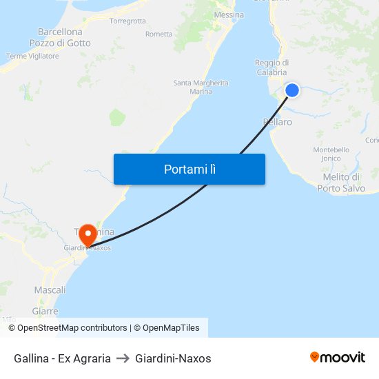 Gallina - Ex Agraria to Giardini-Naxos map