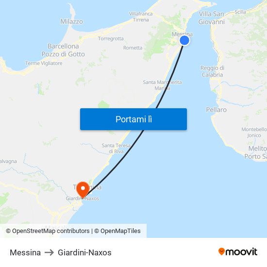 Messina to Giardini-Naxos map