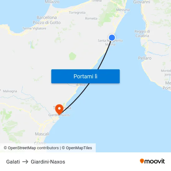 Galati to Giardini-Naxos map