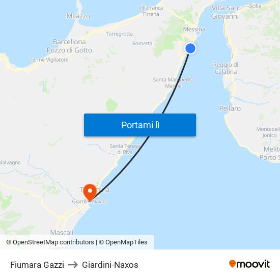 Fiumara Gazzi to Giardini-Naxos map