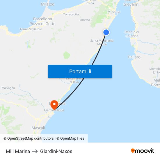 Mili Marina to Giardini-Naxos map