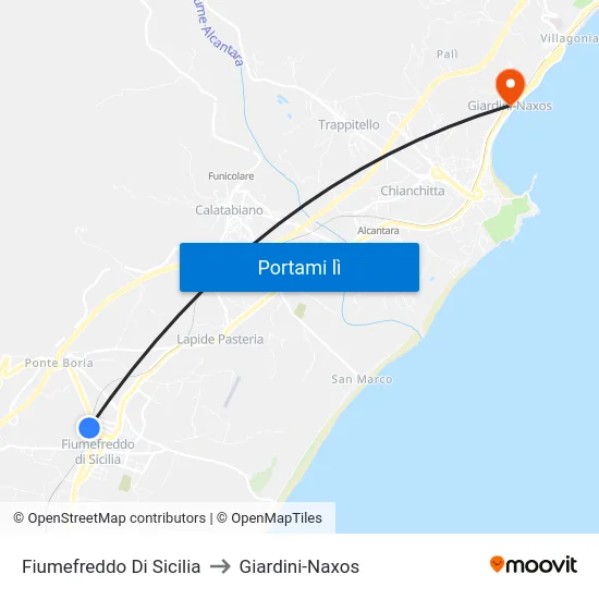 Fiumefreddo Di Sicilia to Giardini-Naxos map