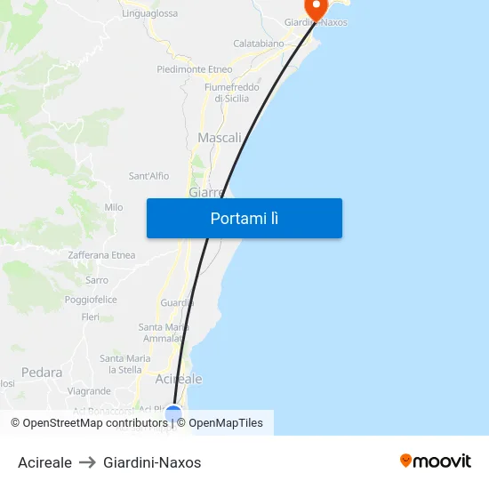 Acireale to Giardini-Naxos map