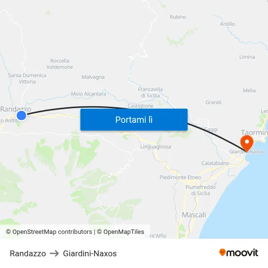 Randazzo to Giardini-Naxos map