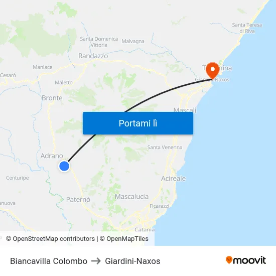 Biancavilla Colombo to Giardini-Naxos map