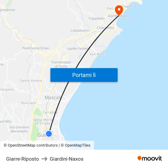Giarre-Riposto to Giardini-Naxos map
