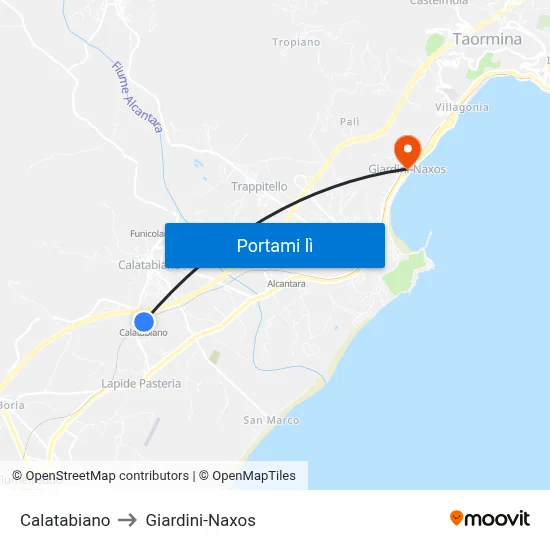 Calatabiano to Giardini-Naxos map