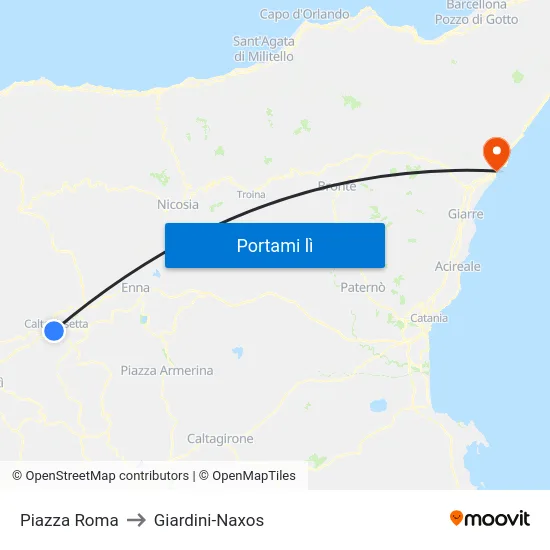 Piazza Roma to Giardini-Naxos map