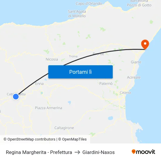 Regina Margherita - Prefettura to Giardini-Naxos map