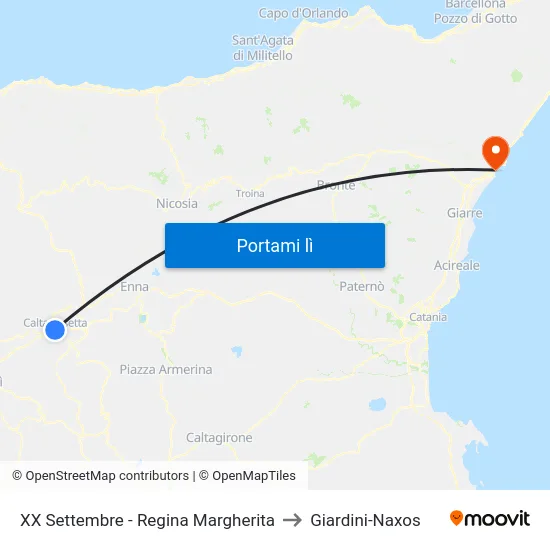 XX Settembre - Regina Margherita to Giardini-Naxos map