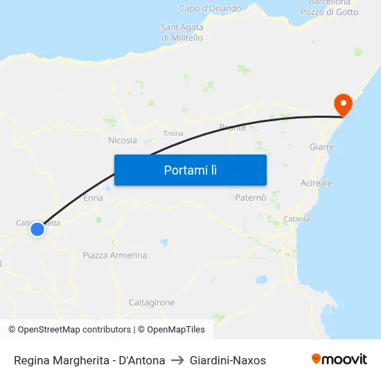 Regina Margherita - D'Antona to Giardini-Naxos map
