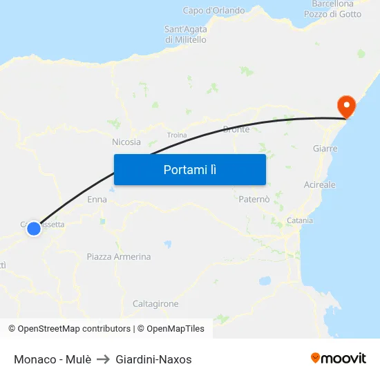 Monaco - Mulè to Giardini-Naxos map