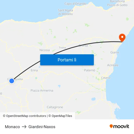 Monaco to Giardini-Naxos map