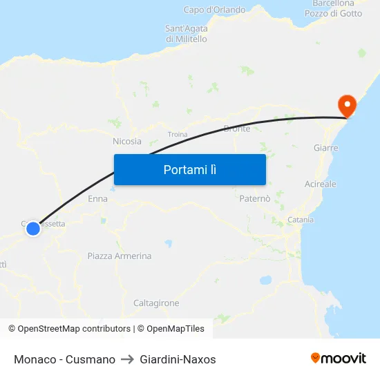 Monaco - Cusmano to Giardini-Naxos map