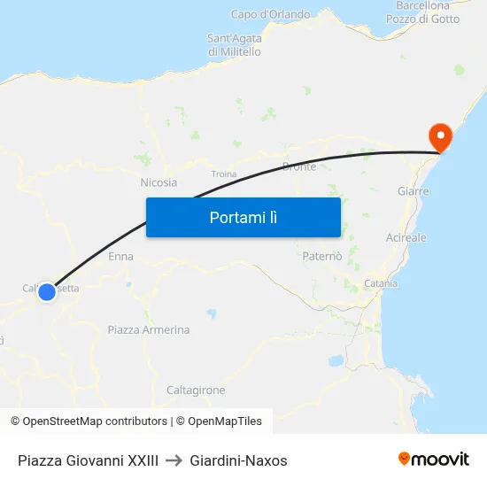 Piazza Giovanni XXIII to Giardini-Naxos map