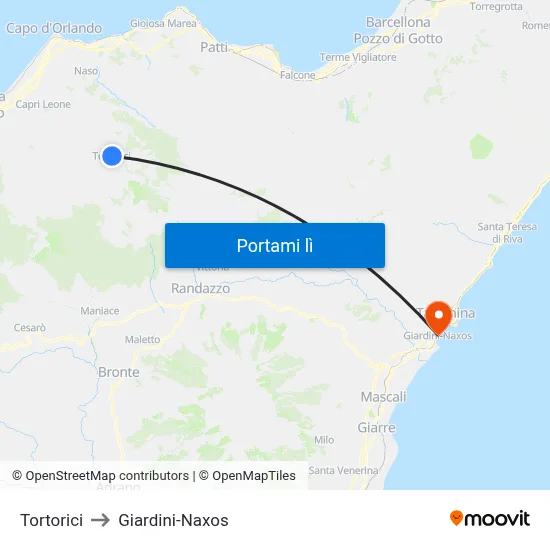 Tortorici to Giardini-Naxos map