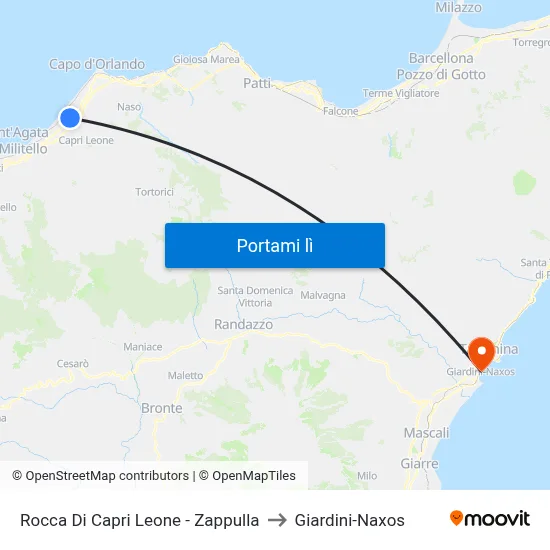 Rocca Di Capri Leone - Zappulla to Giardini-Naxos map