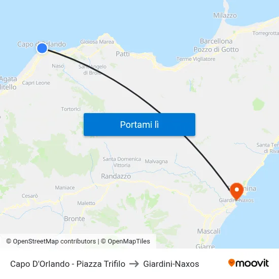 Capo D'Orlando - Piazza Trifilo to Giardini-Naxos map