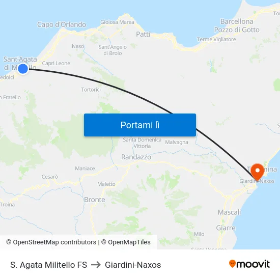 S. Agata Militello FS to Giardini-Naxos map