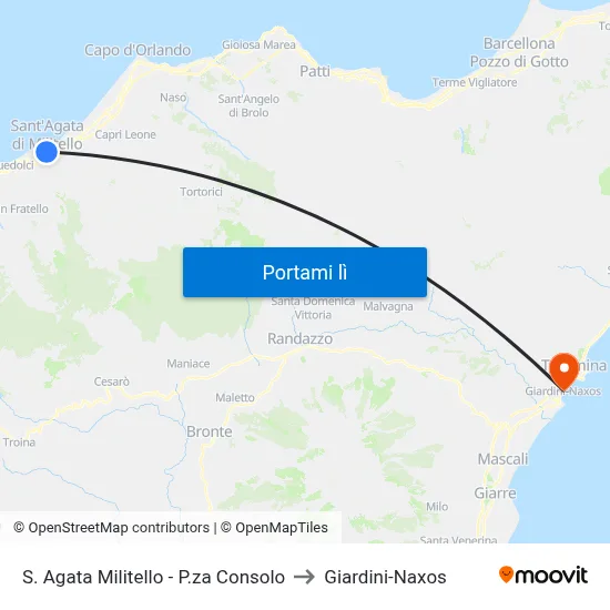 S. Agata Militello - P.za Consolo to Giardini-Naxos map